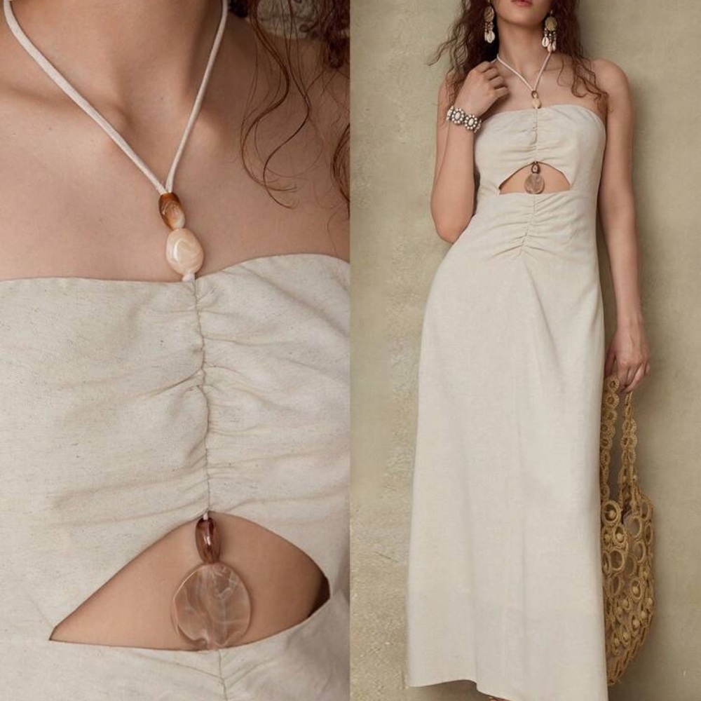 MOTF Cream Strapless Maxi Elegant Summer Dress | Large | NWT